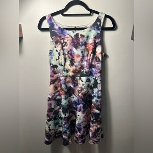 Jessica Simpson Skater Dress 4 Floral Watercolor Motif Aline y2k Cocktail Casual